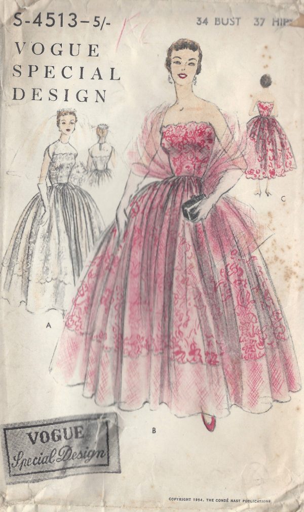 1954-Vintage-VOGUE-Sewing-Pattern-B34-EVENINGBRIDAL-DRESS-STOLE-1074-252014781279