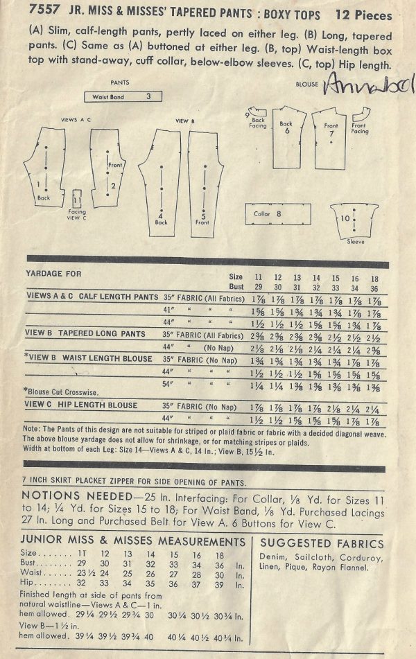 1955-Vintage-Sewing-Pattern-B32-W26-PANTS-BOXY-TOPS-1819R-262944101329-2