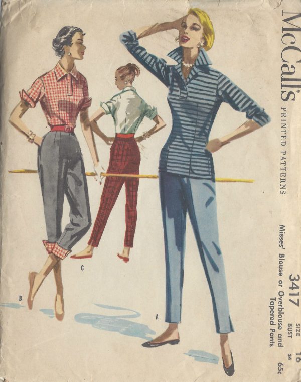 1955-Vintage-Sewing-Pattern-B34-W28-BLOUSE-OVERBLOUSE-PANTS-1005-251281166649