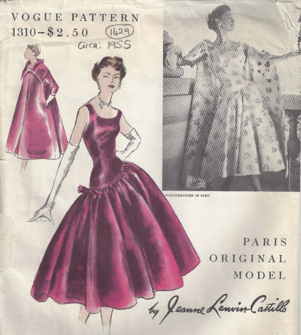 1955-Vintage-VOGUE-Sewing-Pattern-B34-DRESS-COAT-1429-JEANNE-LANVIN-CASTILLO-252451871029