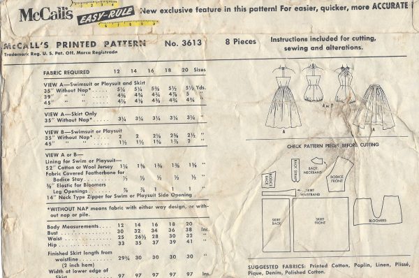 1956-Vintage-Sewing-Pattern-B30-HALTERNECK-BATHING-SUIT-SKIRT-PLAYSUIT-R947-252629934119-2