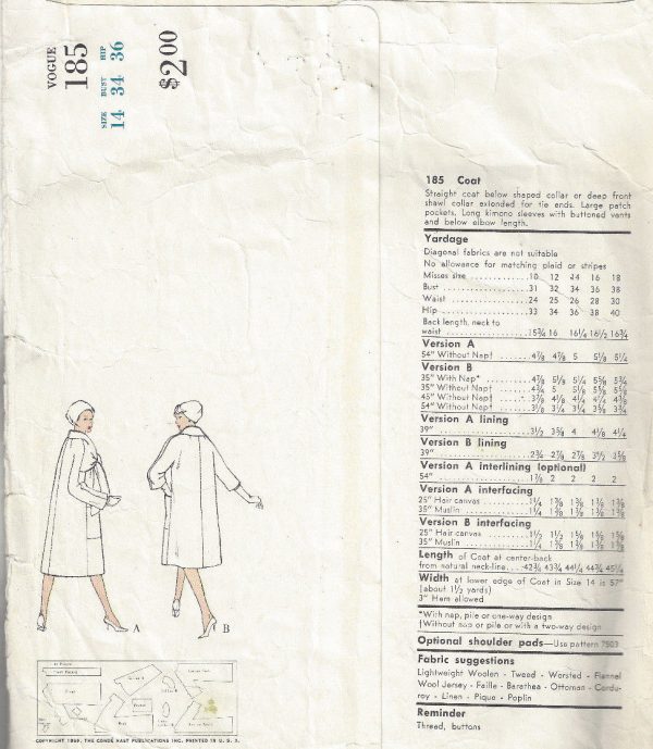 1959-Vintage-VOGUE-Sewing-Pattern-B34-COAT-1679-252451853079-2