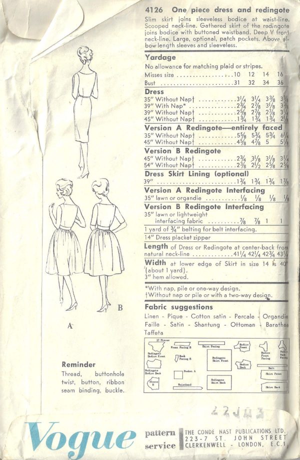 1960-Vintage-VOGUE-Sewing-Pattern-B36-REDINGOTE-DRESS-1654R-262447981109-2