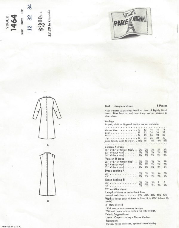 1960s-Vintage-VOGUE-Sewing-Pattern-B32-DRESS-1420-By-JACQUES-GRIFFE-252003862589-2