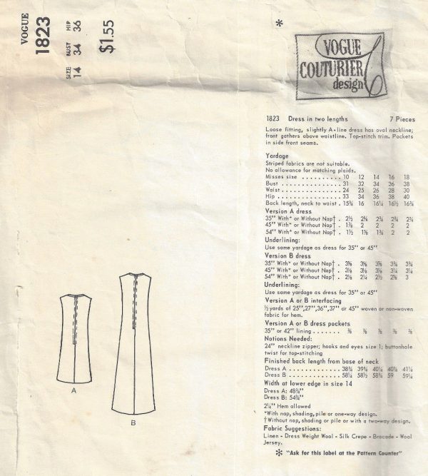 1960s-Vintage-VOGUE-Sewing-Pattern-B34-DRESS-1785-SIMONETTA-of-ITALY-252787127349-2