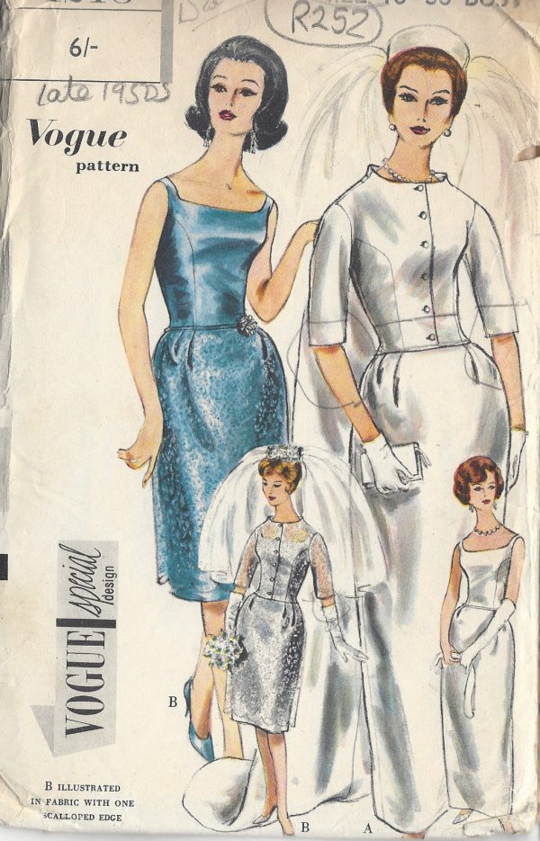 1960s-Vintage-VOGUE-Sewing-Pattern-B36-WEDDING-DRESS-TRAIN-JACKET-R252-251161679519