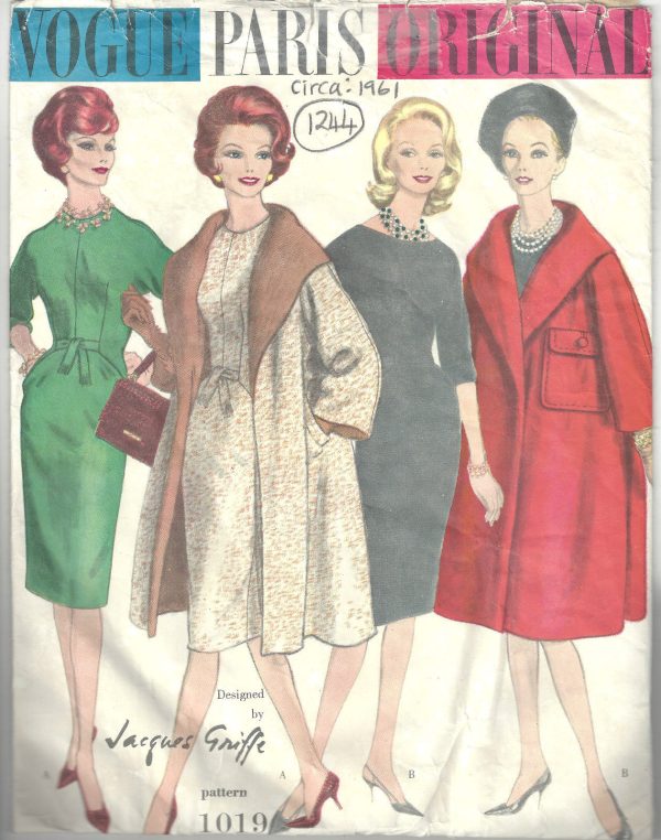 1961-Vintage-VOGUE-Sewing-Pattern-B36-COAT-DRESS-1244-By-JACQUES-GRIFFE-252315502869