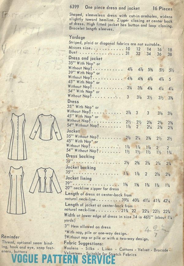 1965-Vintage-VOGUE-Sewing-Pattern-B38-JACKET-DRESS-1618K-262406704999-2