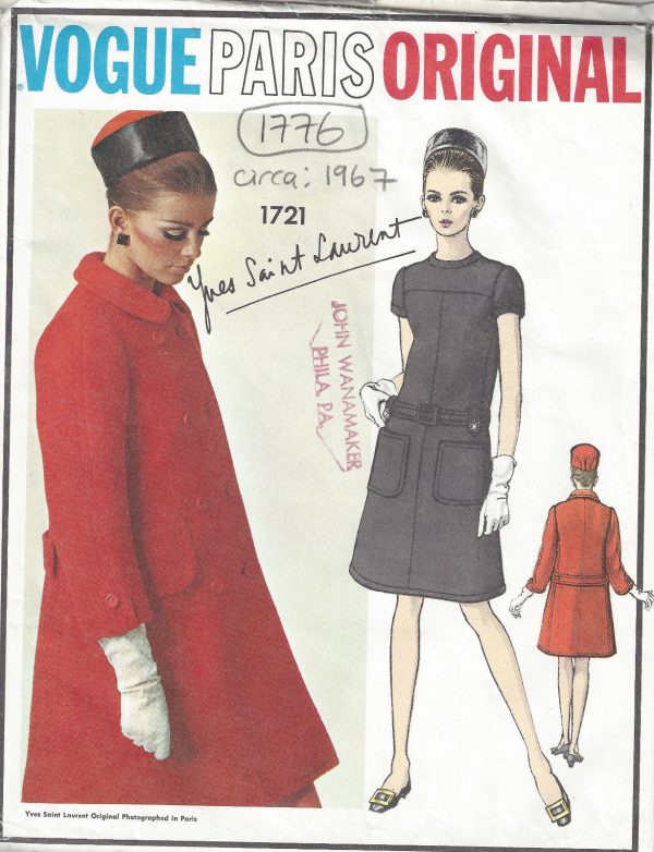 1967-Vintage-VOGUE-Sewing-Pattern-B34-COAT-DRESS-1776-By-YVES-SAINT-LAURENT-262786391549