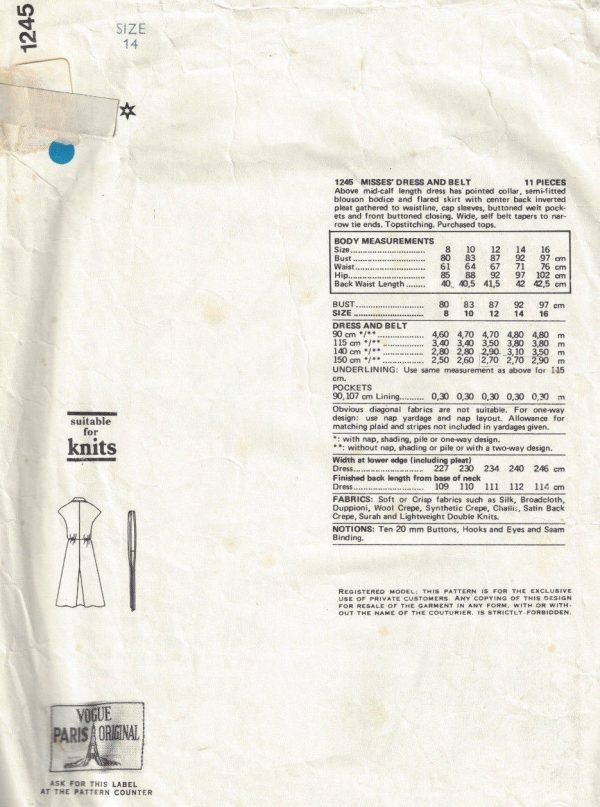1975-Vintage-VOGUE-Sewing-Pattern-B36-DRESS-1701-By-Nina-Ricci-252471118749-2